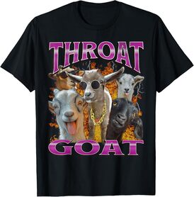 Unisex-Adults Throat Goat Funny Offensive Adult Humor Bootleg Y2K Graphic T-Shirt - Black, Small - Short Sleeve - T-Shirt - Unique Graphic Design